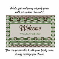 Custom Bula Fiji Family Name Rubber Doormat Green Fijian Tribal Tapa Pattern CTM09 - Polynesian Pride