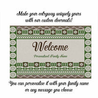 Custom Bula Fiji Family Name Rubber Doormat Green Fijian Tribal Tapa Pattern CTM09 - Polynesian Pride