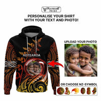 Custom New Zealand Hoodie Aotearoa Symbols with Maori Fern Reggae Arty Color
