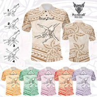 Custom Father's Day Fist Bump Dad and Baby Hands Holding Polo Shirt - Plumeria Floral Tribal Tattoo Unique CTM09 Multicolor - Polynesian Pride