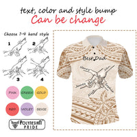 Custom Father's Day Fist Bump Dad and Baby Hands Holding Polo Shirt - Plumeria Floral Tribal Tattoo Unique CTM09 - Polynesian Pride