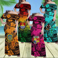 Custom Hawaii Tropical Off Shoulder Maxi Dress Hammerhead Shark and Coat of Arm Polynesian Island CTM09 - Polynesian Pride