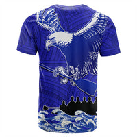 Custom American Samoa Fautasi Race T Shirt Eagle With Polynesian Pattern