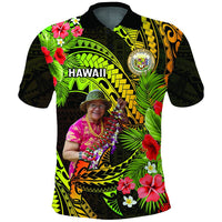 Custom Photo Polynesian Countries Polo Shirt Flowers Hammerhead Shark With Coat of Arms
