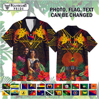 Custom Photo Papua New Guinea Provinces Hawaiian Shirt Flag With Polynesian Tropical Flowers CTM14 - Polynesian Pride