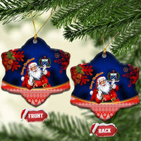 Custom Polynesian Ceramic Ornament Happy Santa Claus With Coat Of Arms