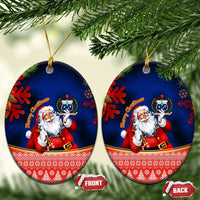 Custom Polynesian Ceramic Ornament Happy Santa Claus With Coat Of Arms