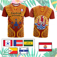 Custom French Polynesia T Shirt Five Groups Of Islands Flag Plumeria Polynesian Tribal