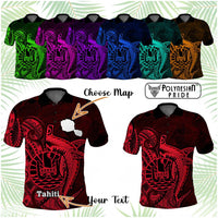 Custom French Polynesia Polo Shirt Map Of Islands Flag Hibiscus With Polynesian Shark Tattoo