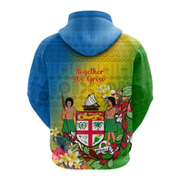 Custom Photo Malampa Fiji Day Hoodie Together We Grow Coat Of Arms Tropical Flowers CTM14 - Polynesian Pride