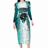 Personalised New Zealand Warriors Long Sleeve Bodycon Dress Maori Silver Fern Green RLT03