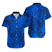 Hawaii Couples Matching Short Sleeve Bodycon Dress and Hawaiian Shirt Blue Polynesian Tribal Art LT14 - Polynesian Pride