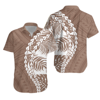 Polynesian Tribal Couples Matching Hawaiian Outfits Combo Long Sleeve Dress And Hawaiian Shirt - Tropical Brown LT7 - Polynesian Pride