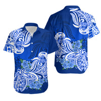 Polynesian Couple Matching Outfit Floral Tribal Combo Short Sleeve Bodycon Long Dress and Hawaiian Shirt Blue LT9 - Polynesian Pride