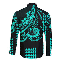 Kakau Hawaiian Polynesian Couples Matching Outfits Long Sleeve Dress And Long Sleeve Button Shirt Turquoise Green LT6 - Polynesian Pride