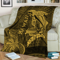 Hawaii Shark and Turtle Blanket With Gold Kakau LT9 Gold - Polynesian Pride