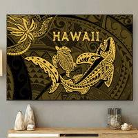 Hawaii Shark and Turtle 5 Pieces Canvas Wall Art With Gold Kakau LT9 No Frame Gold - Polynesian Pride
