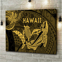 Hawaii Shark and Turtle 5 Pieces Canvas Wall Art With Gold Kakau LT9 - Polynesian Pride