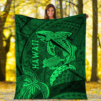 Hawaii Shark and Turtle Blanket With Green Kakau LT9 - Polynesian Pride