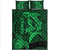 Hawaii Shark and Turtle Quilt Bed Set With Green Kakau LT9 - Polynesian Pride