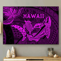 Hawaii Shark and Turtle 5 Pieces Canvas Wall Art With Purple Kakau LT9 No Frame Purple - Polynesian Pride