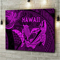 Hawaii Shark and Turtle 5 Pieces Canvas Wall Art With Purple Kakau LT9 - Polynesian Pride