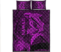 Hawaii Shark and Turtle Quilt Bed Set With Purple Kakau LT9 Purple - Polynesian Pride