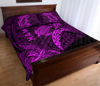 Hawaii Shark and Turtle Quilt Bed Set With Purple Kakau LT9 - Polynesian Pride