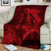 Hawaii Shark and Turtle Blanket With Red Kakau LT9 Red - Polynesian Pride