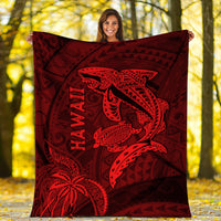 Hawaii Shark and Turtle Blanket With Red Kakau LT9 - Polynesian Pride