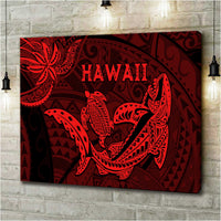Hawaii Shark and Turtle 5 Pieces Canvas Wall Art With Red Kakau LT9 - Polynesian Pride