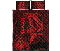 Hawaii Shark and Turtle Quilt Bed Set With Red Kakau LT9 Red - Polynesian Pride