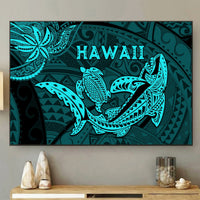 Hawaii Shark and Turtle 5 Pieces Canvas Wall Art With Turquoise Kakau LT9 No Frame Turquoise - Polynesian Pride