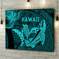 Hawaii Shark and Turtle 5 Pieces Canvas Wall Art With Turquoise Kakau LT9 - Polynesian Pride