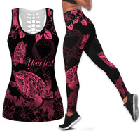 Personalised Polynesian Turtle Ribbon Hollow Tank Top and Leggings Think Pink Breast Cancer With Pacific Hibiscus LT9 Pink - Polynesian Pride