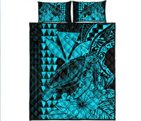 Hawaii Sea Turtle Quilt Bed Set Polynesia Kakau with Kanaka Maoli Teal LT9 Teal - Polynesian Pride