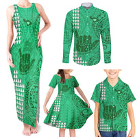 Strong Maui Family Matching Tank Maxi Dress and Hawaiian Shirt Good Living Hawaii with Shaka Sign Kakau Tribal Green LT9 - Polynesian Pride