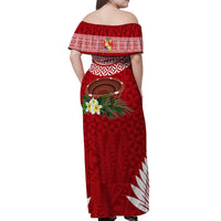 Personalised Tonga Independence Day Off Shoulder Long Dress Kumete Kava Bowl With Plumeria LT7 - Polynesian Pride