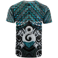 New Zealand Maori T Shirt Poutama Pikorua - Single Twist Turquoise Paua Shell LT05