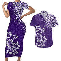 Hawaii Summer Couples Matching Outfits Combo Bodycon Dress And Hawaii Shirt Mix Polynesian Purple LT6 4XL - Polynesian Pride