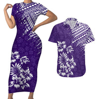 Hawaii Summer Couples Matching Outfits Combo Bodycon Dress And Hawaii Shirt Mix Polynesian Purple LT6 4XL - Polynesian Pride