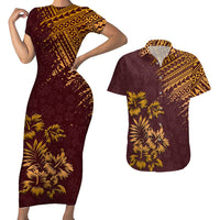 Hawaii Summer Couples Matching Outfits Combo Bodycon Dress And Hawaii Shirt Mix Polynesian Brown LT6 4XL - Polynesian Pride