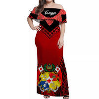 Personalised Tonga Heilala Flowers Matching Dress and Hawaiian Shirt Tongan Ngatu Black LT14 No Shirt Red - Polynesian Pride