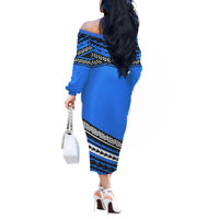 Polynesian Couples Matching Outfits Combo Long Sleeve Dress Simple Blue LT6 - Polynesian Pride
