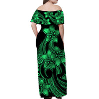 Polynesian Matching Outfit For Family Plumeria Flowers Long Dress Hawaiian Shirt Polynesian Tribal Green Vibe LT9
