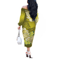 Polynesian Matching Couples Outfit Floral Tribal Combo Long Sleeve Dress And Hawaiian Shirt Yellow LT9 - Polynesian Pride