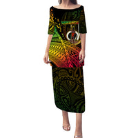 Matching Outfits For Couples Vanuatu Combo Puletasi Dress And Hawaii Shirt Proud To Be A Ni-Van LT14 No Shirt Black - Polynesian Pride