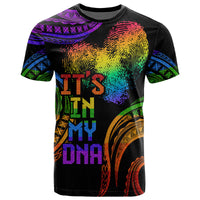 Personalised It's in my DNA Polynesian Valentine Day Couple T Shirt Fingerprint with Color Pride Flag LT9 - Polynesian Pride