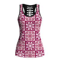 Akala Palaka Quilt Hawaii Hollow Tank Top Hawaiian Tropical Monstera Sea Turtle LT14 Female Pink - Polynesian Pride