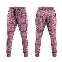 Akala Palaka Quilt Hawaii Jogger Pants Hawaiian Tropical Monstera Sea Turtle LT14 Pink - Polynesian Pride